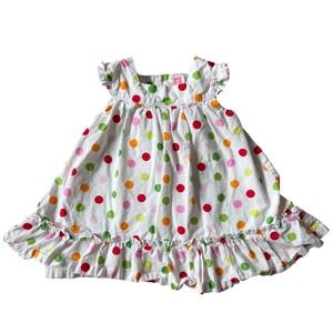 Carters Baby Girl Polka Dot Dress White Multi Color Flutter Sleeve Ruffle 6M